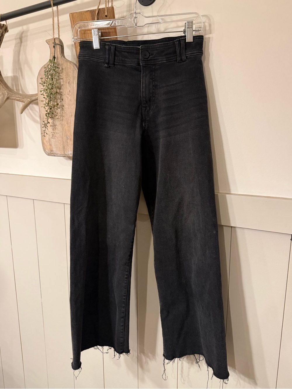 Zara Girls Black Raw Hem Wide Leg Jeans Size 13-14